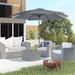 Chapéu de Sol a Manivela com Teto Inclinável e 8 Hastes de Metal para Pátio Varanda Exterior Ø300x240 cm Cinza