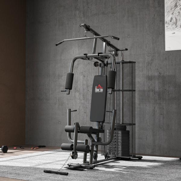 Máquina Multi Estação de Musculação com Placas de Peso de 45kg Carga Máxima 120kg para Treinamento Fitness 150x110x210cm Preto