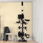 Árvore arranhador para Gatos com Altura Ajustável Plataformas Múltiplas Caverna Cestas e Escadas em Sisal Natural e Pelúcia 60x45x240 - 260 cm Cinza Escuro