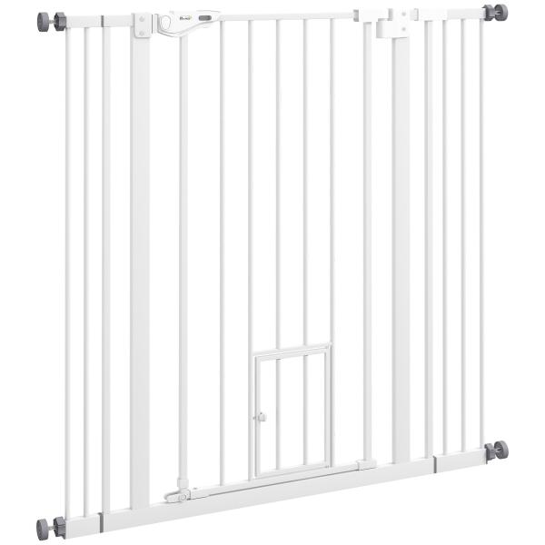 Barreira de Segurança para Cães com Porta Pequena Fechamento Automático e Sistema Duplo de Bloqueio 74 - 101x104,1 cm Branco