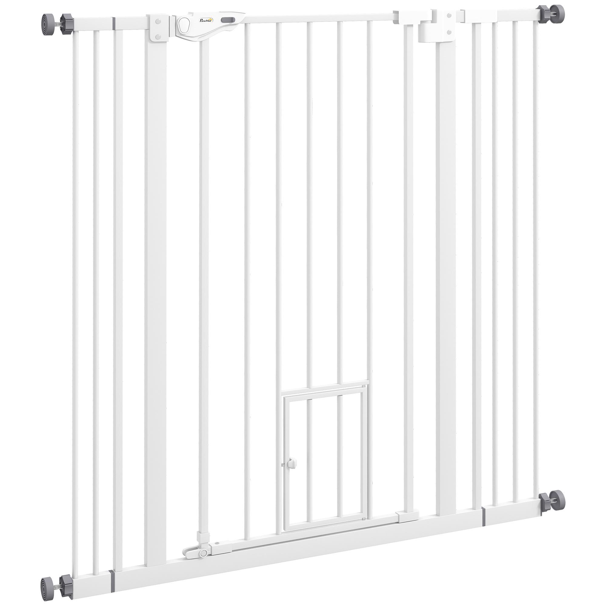 Barreira de Segurança para Cães com Porta Pequena Fechamento Automático e Sistema Duplo de Bloqueio 74 - 101x104,1 cm Branco