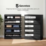 Cómoda 5 Gavetas Cômoda para Quarto Móvel de Arrumação Estilo Moderno 77x40x111,5 cm Preto Veteado