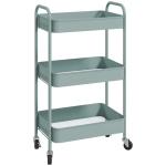 Carrinho Auxiliar de 3 Níveis com Rodas Carrinho de Armazenamento Deslizante para Cozinha Sala 45x30.6x79 cm Azul Claro
