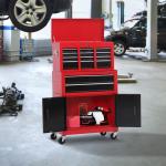 Carrinho de Ferramentas com Baú Superior 6 Gavetas Armário Fechadura e 4 Ganchos para Garagem 61,6x33x108 cm Vermelho