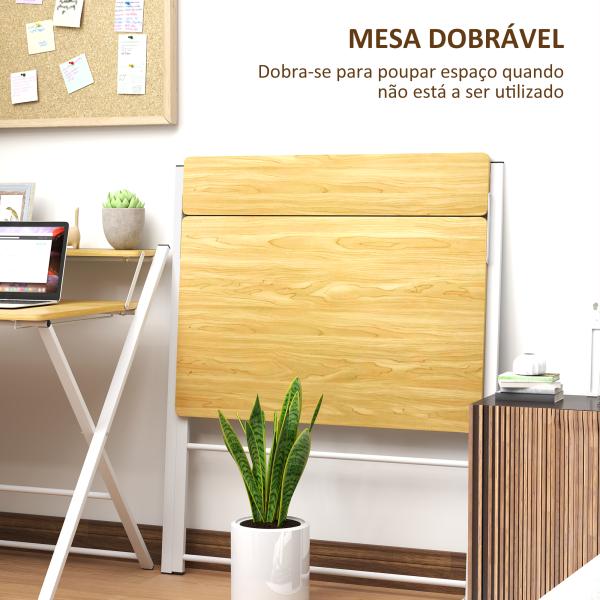 Secretária Dobrável com Prateleira Aberta Secretária Pequena para Escritório Casa 86x66x82 cm Madeira