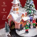 Aldeia de Natal com Luzes LED Trem Giratório e Música Decoração de Natal 20x19,5x20cm Multicor