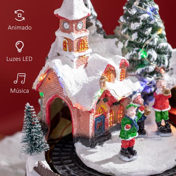 Aldeia de Natal com Luzes LED Trem Giratório e Música Decoração de Natal 20x19,5x20cm Multicor