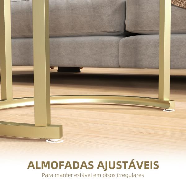 Conjunto de 2 Mesas de Centro Mesas Auxiliares Modernas com Bancada de Efeito Mármore e Estrutura de Aço para Sala Quarto Dourado