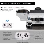 Carro Elétrico Infantil Mercedes AMG 12V com Controle Remoto Música Luzes Abertura da Porta Passeio para Crianças 3 - 5 Anos Branco 115x70x55 cm