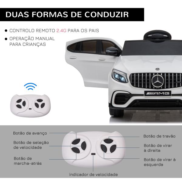 Carro Elétrico Infantil Mercedes AMG 12V com Controle Remoto Música Luzes Abertura da Porta Passeio para Crianças 3 - 5 Anos Branco 115x70x55 cm