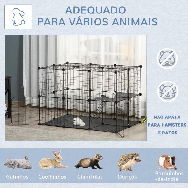 Recinto para Animais de Estimação de 3 Níveis com Rampas e Desenho Personalizável 70x70x105 cm Preto