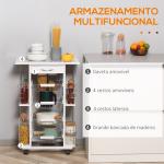 Carrinho de Cozinha com Rodas Gaveta 4 Cestas de Metal e 4 Suportes para Temperos Laterais 57x37x83cm Branco