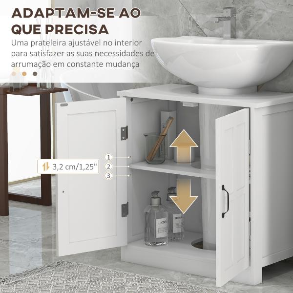 Móvel para Lavatório Pousar Armário para Casa de Banho com 2 Portas e Prateleira Interior Ajustável 60x30x60 cm Branco