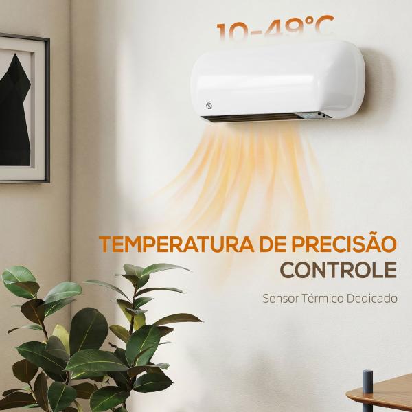 Aquecedor Elétrico de Parede 2000 W com 3 Modos, Ecrã LED, Termóstato, Temporizador e Oscilação Branco