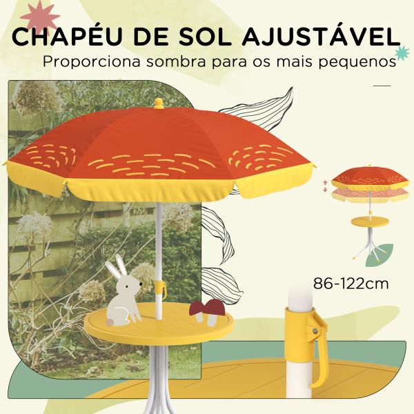 Conjunto Infantil de Mesa e Cadeiras de Exterior Conjunto de 2 Cadeiras Dobráveis e Mesa para Crianças Amarelo e Castanho