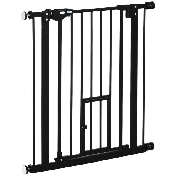 Barreira de Segurança para Animais de Estimação 74 - 80cm com Porta com Fechamento Automático e Sistema de Duplo Bloqueio Altura 76,2cm Preto