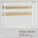 Móvel Cabide de Entrada com Banco Sapateira 8 Ganchos 2 Gavetas de Tecido Barra Prateleira 80x30x180,5 cm Branco e Madeira