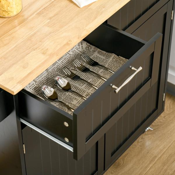 Carrinho de Cozinha com Rodas Móvel Auxiliar de Cozinha com 2 Gavetas 2 Portas Prateleira Ajustável 104x46x91 cm Preto
