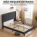 Cama de Casal 135x190 cm com Cabeceira Estofada com Laterais e Arrumação Inferior, Cinzento