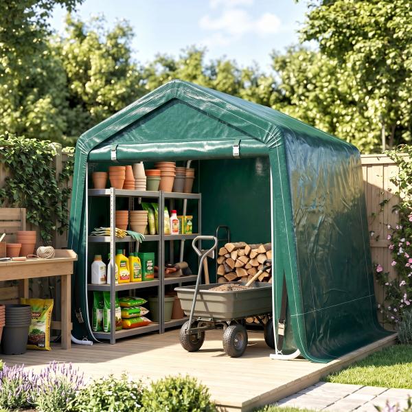 Abrigo de Exterior para Ferramentas Bicicleta 2,4x2x2,02 m Abrigo de Armazenamento com 2 Portas Anti - UV para Jardim Verde