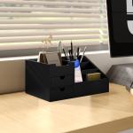 Organizador para Secretária de Bambu Organizador de Mesa de Escritório Multifuncional 33x20,5x15,5 cm Preto