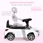Carro Andador para Crianças de 18 - 36 Meses com Faróis Música Buzina Volante Compartimento de Armazenamento e Alça para Empurrar 63,5x28x36 Branco