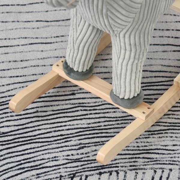 Baloiço Infantil de Cavalo para Crianças acima de 3 Anos Baloiço de Pelúcia com Sons de Relinchos e Galopes e Base de Madeira 73x35x64cm Azul e Cinza