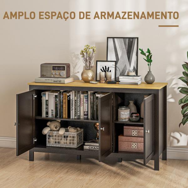 Aparador Sala de Estar com 3 Portas e Prateleiras Ajustáveis Estilo Moderno 120x40x70 cm Preto e Madeira