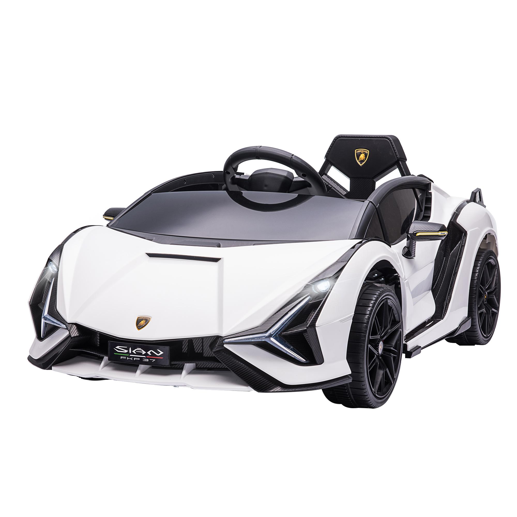 Carro Elétrico Lamborghini SIAN 12V com Controle Remoto Abertura da Porta Música MP3 USB e Faróis 108x62x40 cm Branco