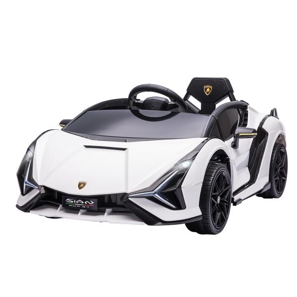 Carro Elétrico Lamborghini SIAN 12V com Controle Remoto Abertura da Porta Música MP3 USB e Faróis 108x62x40 cm Branco