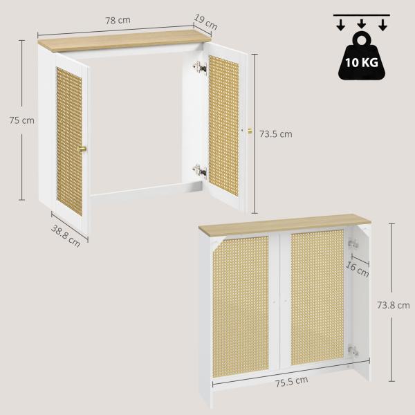 Cobre - radiador com 2 Portas em Rotim para Sala e Quarto 78x19x75 cm Branco