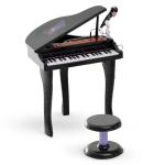 Piano para Crianças com 37 Teclas Microfone Banco Luzes 22 Músicas e Entrada para MP3 e USB 48x39x69 cm Preto