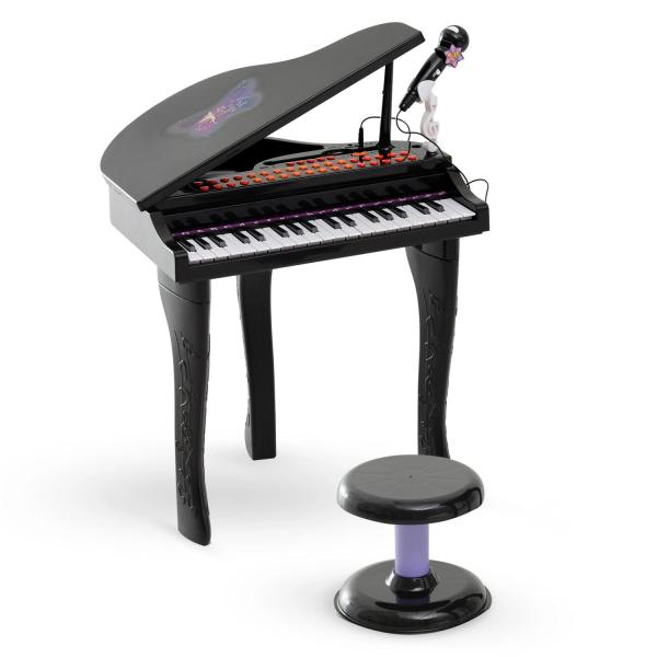 Piano para Crianças com 37 Teclas Microfone Banco Luzes 22 Músicas e Entrada para MP3 e USB 48x39x69 cm Preto