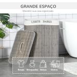 Cesto para Roupa Suja de Bambú Capacidade de 100L com Tampa Removível Bolsa com 2 Compartimentos 52x32x63 cm Cinza