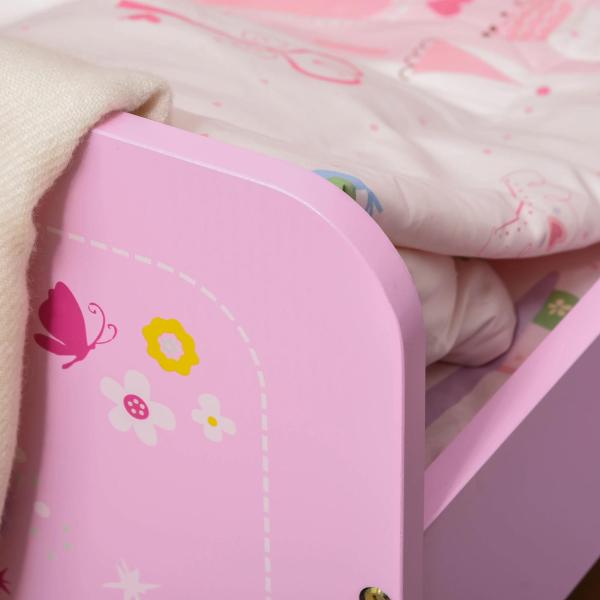 Cama Infantil Meninas c/ Barreira de Proteção 143x73 cm Carga Máx. 50kg para Crianças acima de 3 Anos Rosa