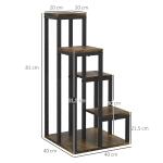 Suporte para Plantas de 4 Níveis com Base, Estante para Vasos para Interior e Exterior, 40x40x81 cm, Castanho