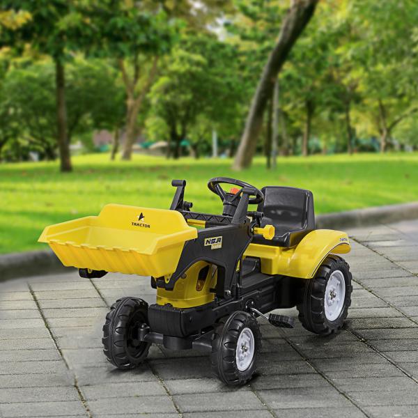Trator a Pedal para Crianças acima de 3 Anos Trator Escavadora Infantil com Pá Dianteira 114x41x52 cm Amarelo e Preto