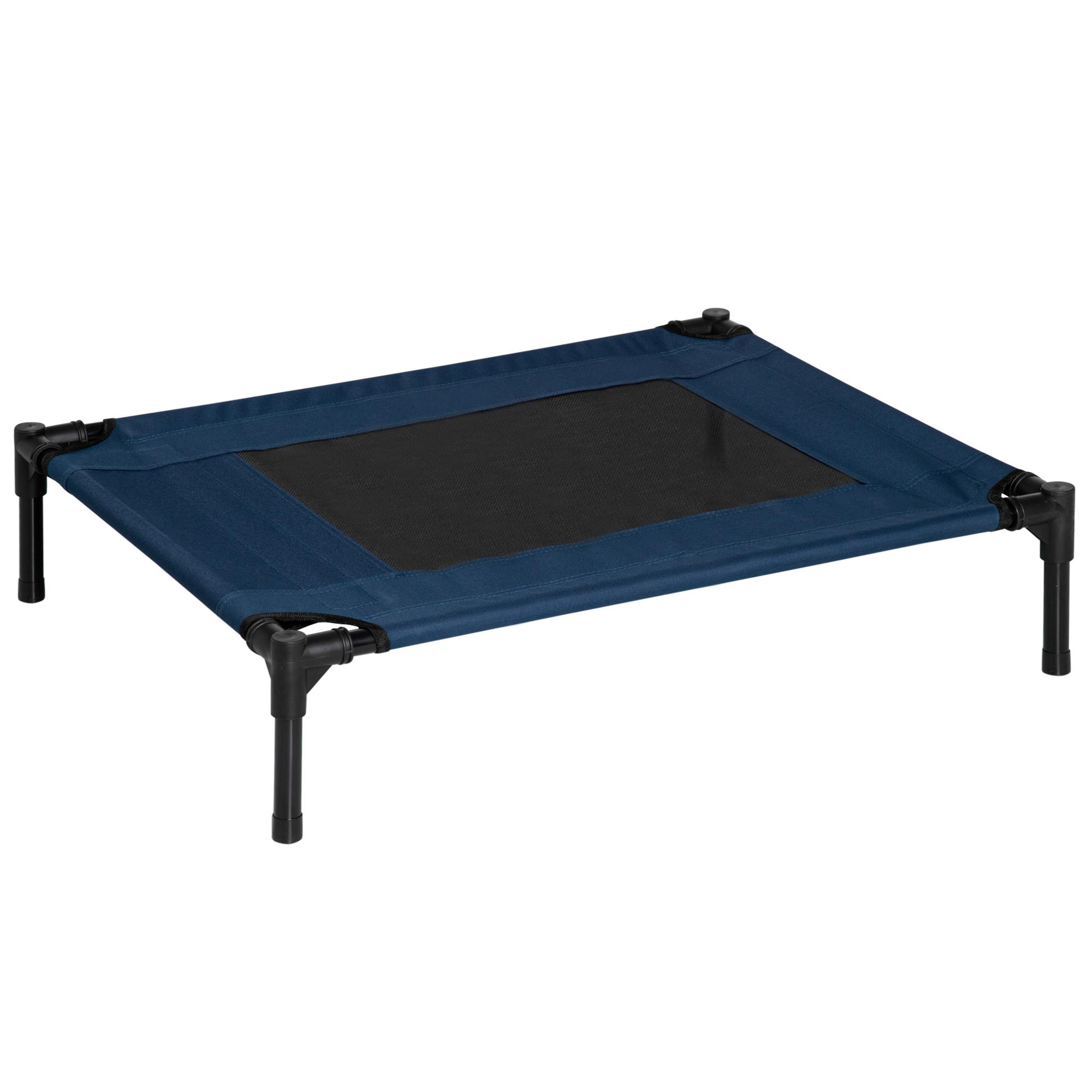 Cama para Animais de Estimação Cama Elevada para Cães Gatos com Tecido Transpirável para Dormir Exterior Jardim Terraço 76x61x18cm Azul