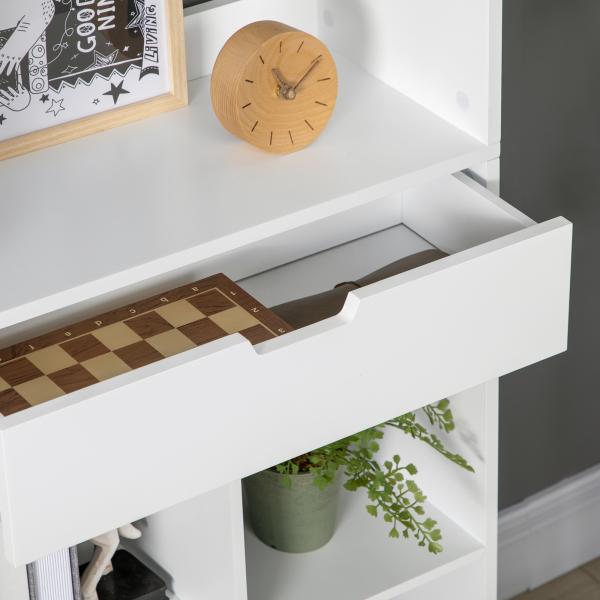 Estante de Madeira Estante para Livros com 1 Gaveta e 9 Compartimentos de Armazenamento 60x26x158cm Branco
