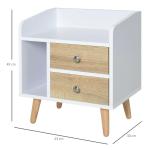 Mesa de Cabeceira com 2 Gavetas Grandes 1 Prateleira Aberta e Pés Elevados Estilo Nórdico 43x30x49 cm Branco e Madeira