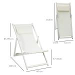 Conjunto de 2 Espreguiçadeiras Dobráveis de Alumínio com Encosto Ajustável em 5 Posições e Apoio de Cabeça 60x100x85 cm Branco