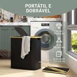 Cesto para Roupa Suja Dobrável com Tampa 80 L em Tecido não Tecido, 2 Compartimentos, Preto
