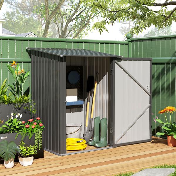 Abrigo de Jardim 0,92 m² 100x103x160cm de Aço Galvanizado com Porta Fechadura e Teto Inclinado para Armazenamento de Ferramentas Cinza Escuro