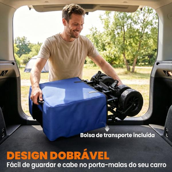 Carrinho de Transporte Dobrável para Jardim com Guiador Telescópico Capacidade 100 kg 99x57x77 - 100 cm Azul Escuro