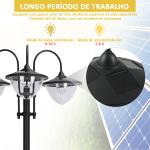Candeeiro Solar de Jardim com 18 Luzes LED Branco Frio 6000K Impermeável IP44 Sensor de Noite e Base em Forma de Floreira Candeeiro de Exterior para Terraço Pátio 60x55x189cm Preto