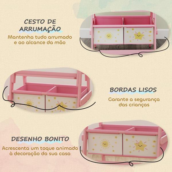Cavalete de Pintura para Crianças 3 em 1 para Crianças acima de 3 Anos com Rolo de Papel e Cestos de Arrumação 54x46x94 cm Rosa
