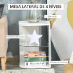 Mesa Auxiliar Moderna Mesa de Cabeceira com 3 Prateleiras 1 de Vidro para Sala de Estar Dormitório 40x40x56cm Branco