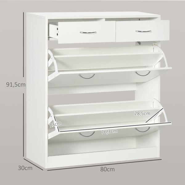 Sapateira Estreito com 2 Compartimentos e 2 Gavetas para 12 Pares de Sapatos 80x30x91,5 cm Branco