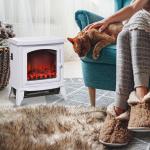 Lareira Elétrica Portátil 1000/2000W com Simulação de Chama Termostato Ajustável e Proteção de Superaquecimento para Salas de até 25m² 36,5x24x41,5cm Branco
