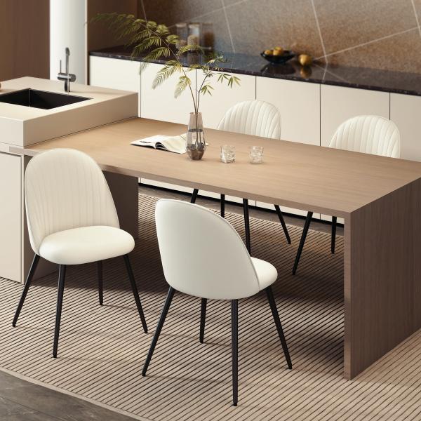 Conjunto de 4 Cadeiras de Sala de Jantar Modernas Cadeiras Estofadas em Veludo com Encosto Alto e Pés de Aço 50x52x83 cm Creme